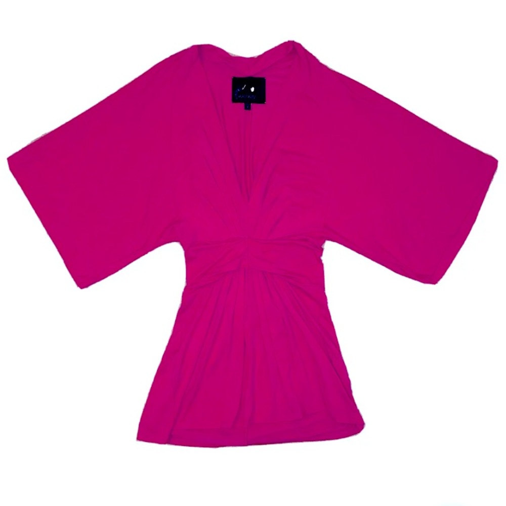 Moon Katz Hot Pink Deep V Neck Stretch Kimono Tunic Top